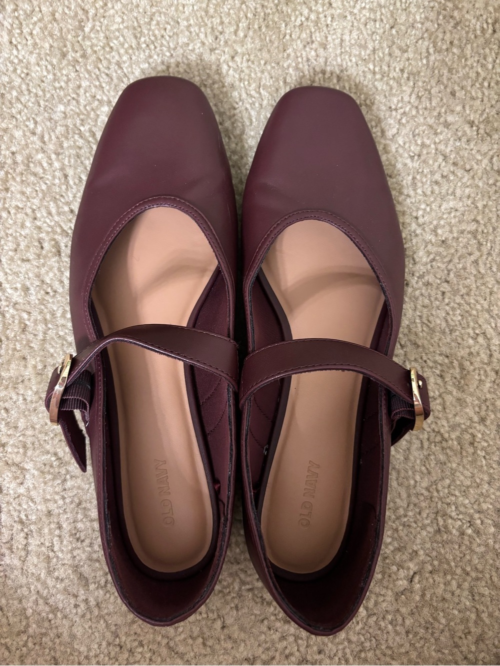 Old Navy Women's Maroon Mary Jane Flats with Gold Buckles